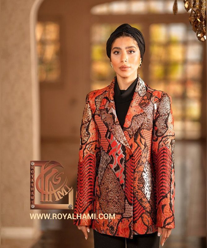 Jacquard Coat with Orange Pattern