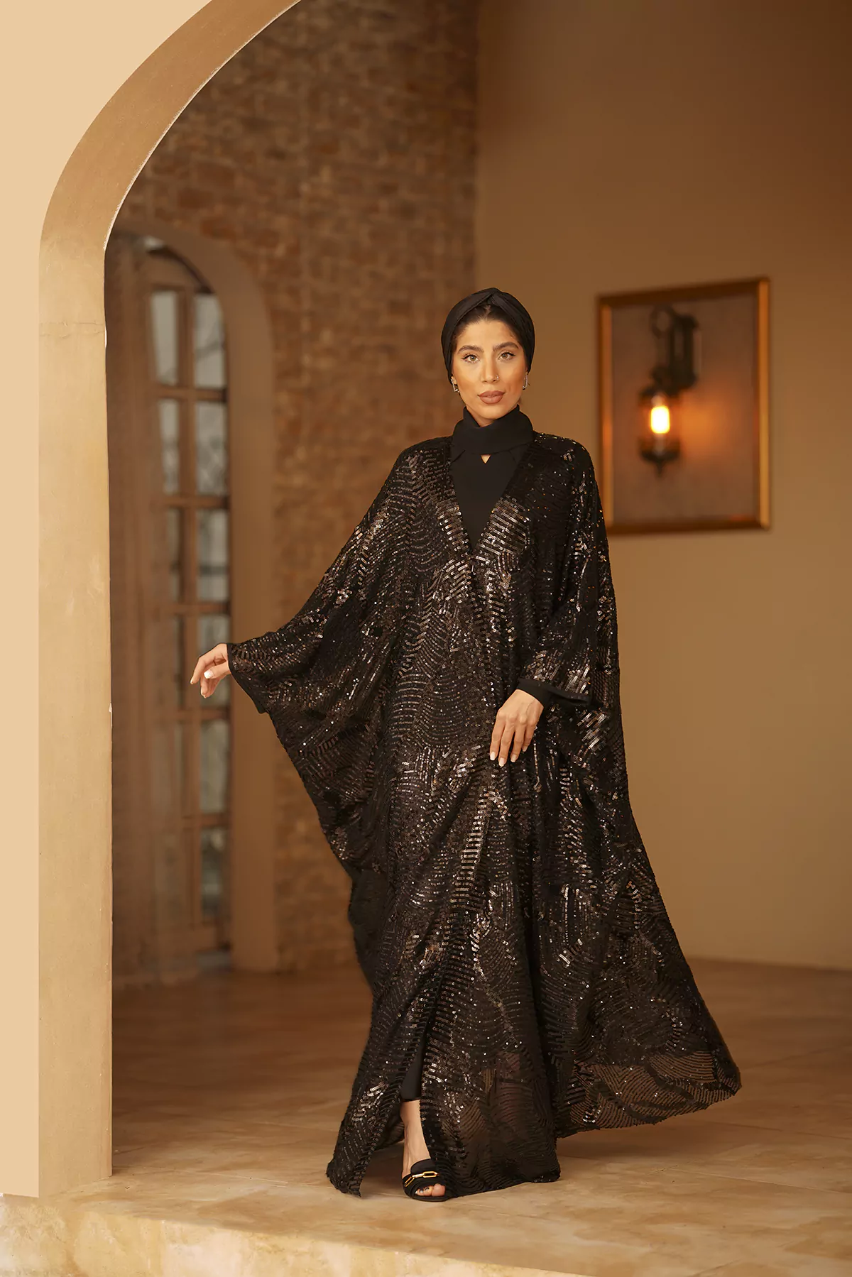Black Abaya with Sequin Fabric - Image 7