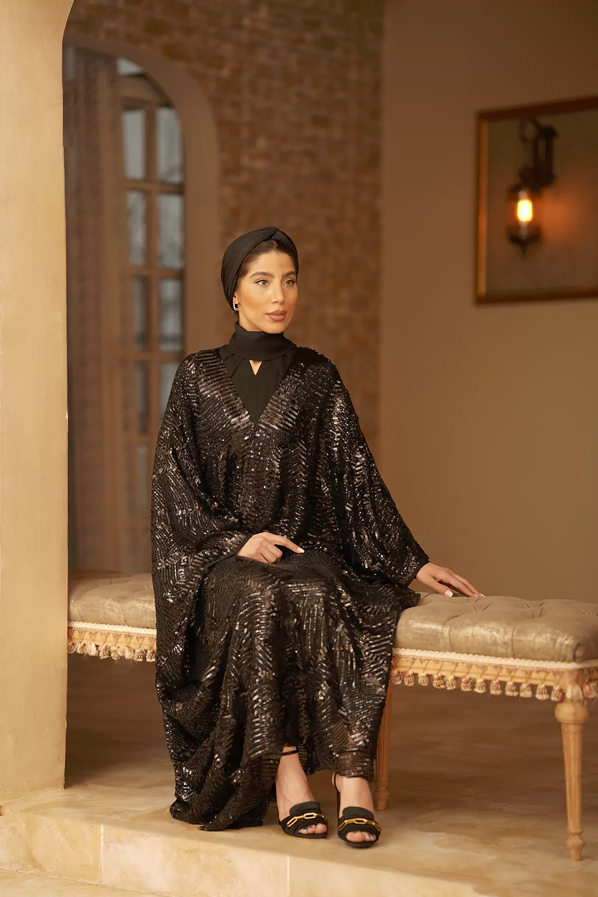 Black Abaya with Sequin Fabric - Image 6