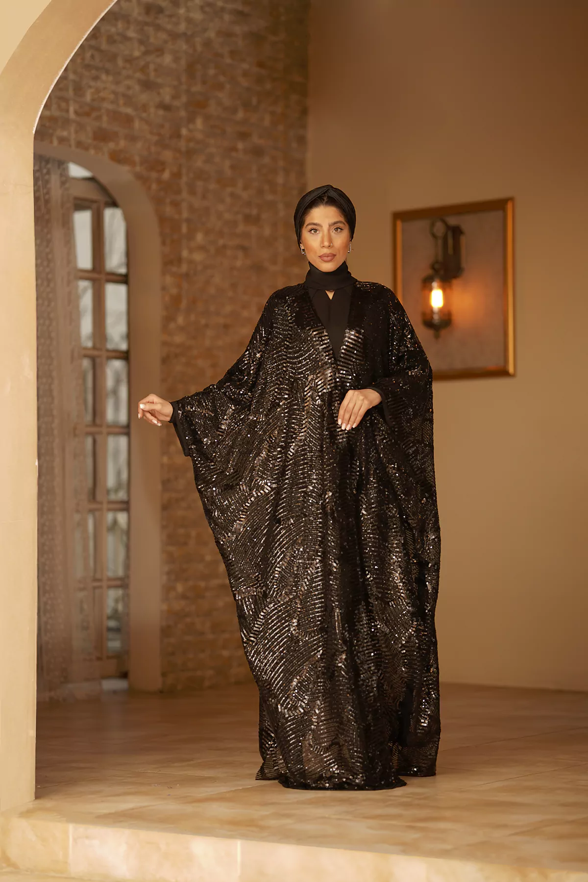 Black Abaya with Sequin Fabric - Image 5