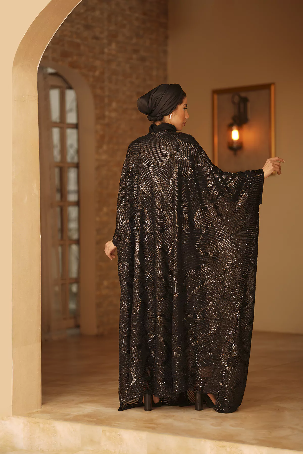 Black Abaya with Sequin Fabric - Image 3