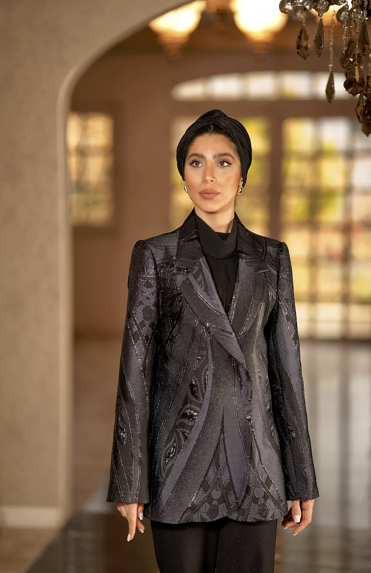 Jacquard Coat with Black Pattern