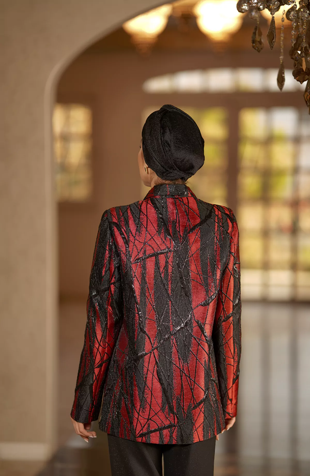 Jacquard Coat with Red Pattern - Image 2