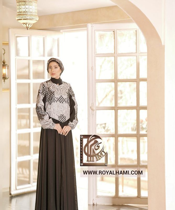 Black Abaya with Jacquard Rose Pattern Top