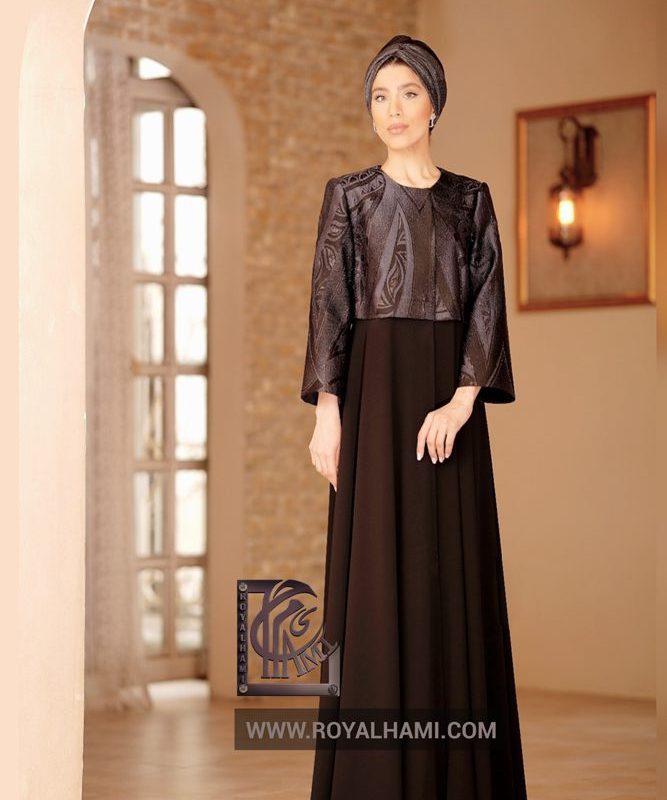 Black Abaya with Jacquard fabric & Crêpe Fabric