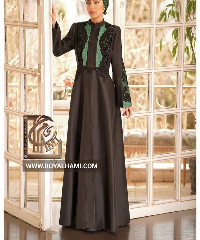 Black & Green Abaya with Satin Fabric