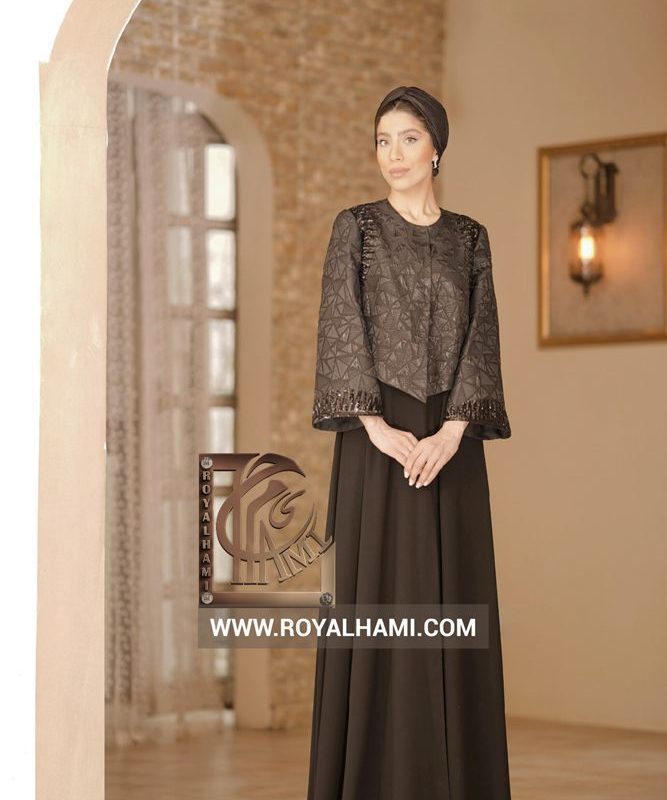 Black Jacquard Upper Body Abaya with Sequin Embroidery