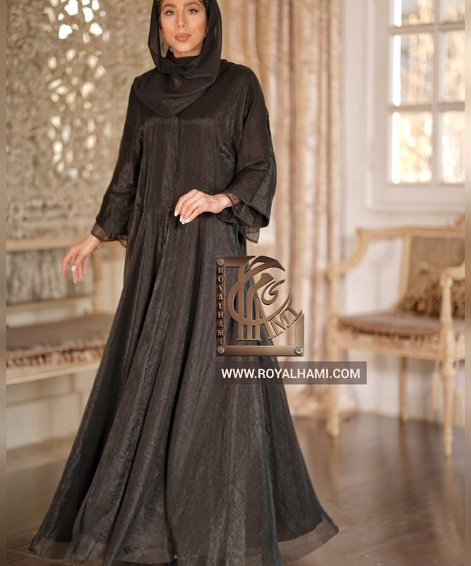 Black Shiny Silk Abaya with Cloche Skirt