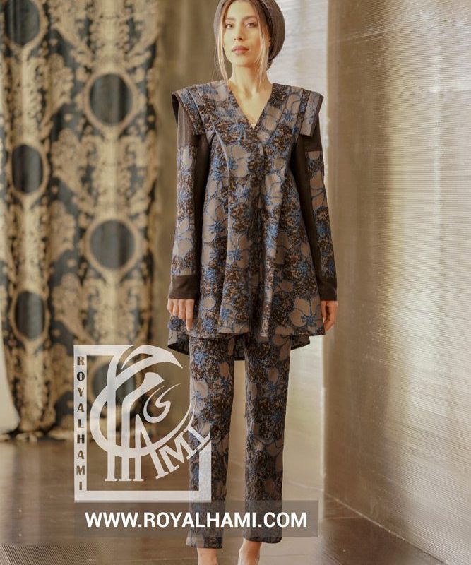 Blue Floral Jacquard Suit Set