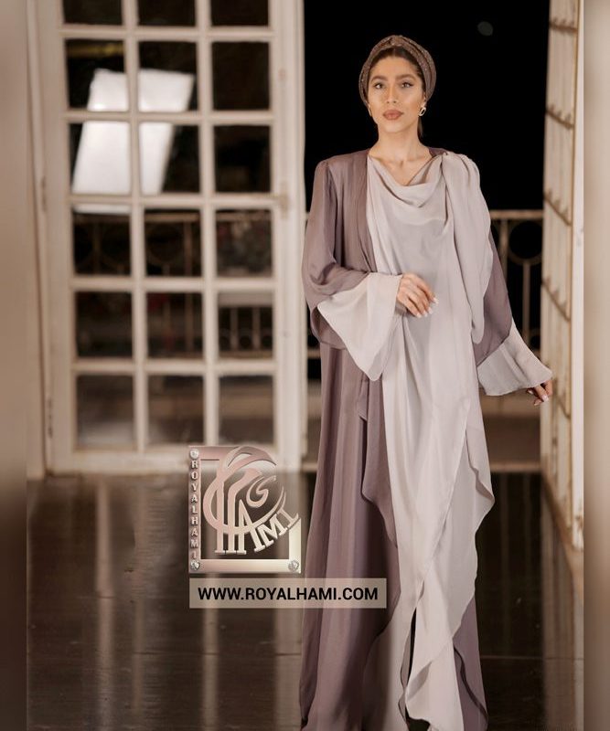 Elephant Color Abaya with Melange silk fabric