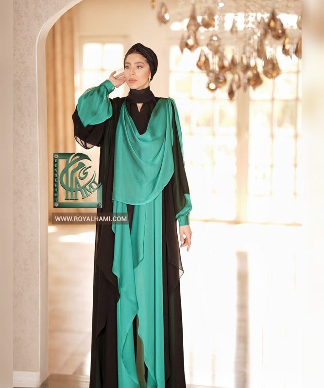 Green & Black Abaya with Melange silk fabric