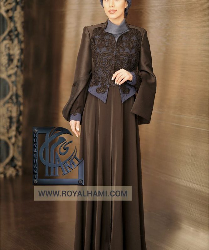 Navy Black Two-Sleeve Guipure Embroidered Abaya