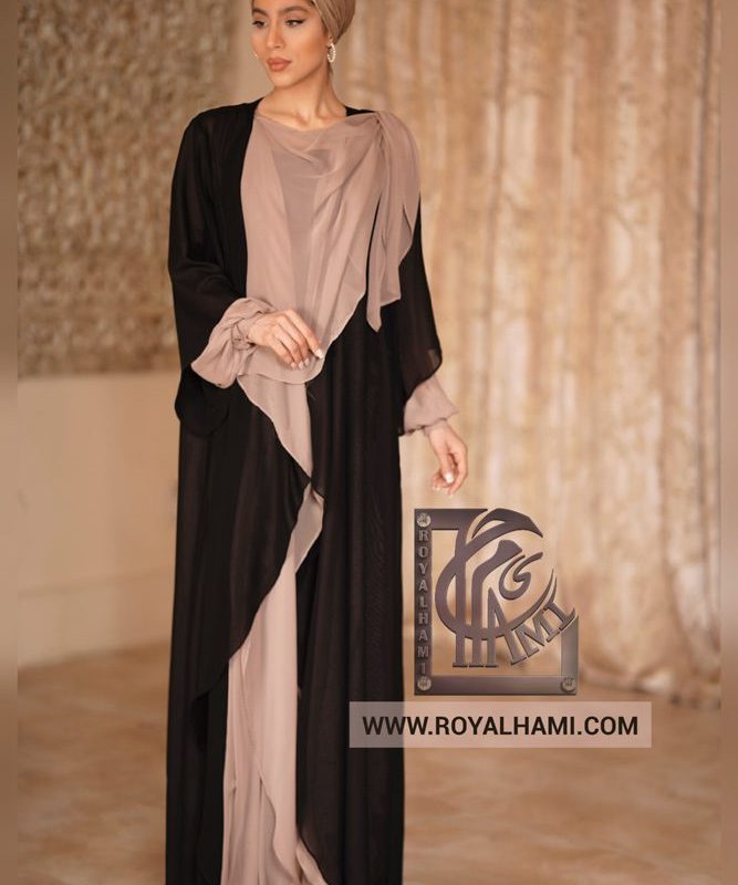 Pink & Black Abaya with Melange silk fabric