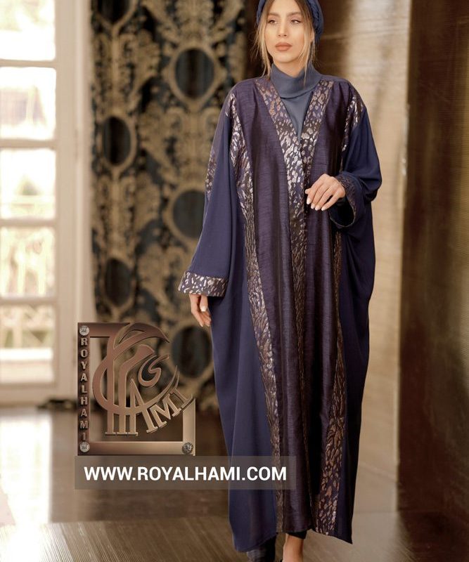 Purple silk Abaya with Jacquard Embroidery Border