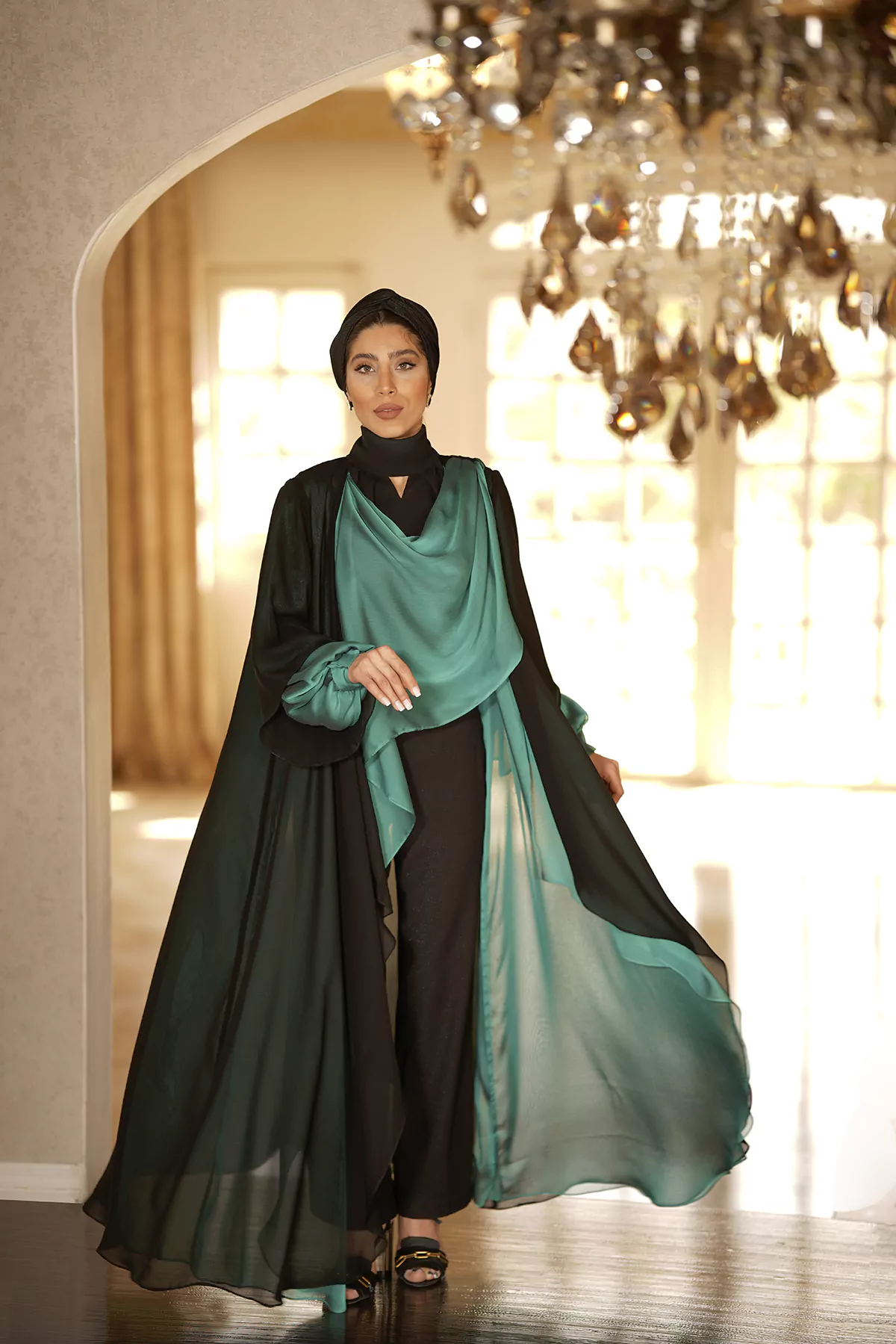 Green & Black Abaya with Melange silk fabric - Image 10