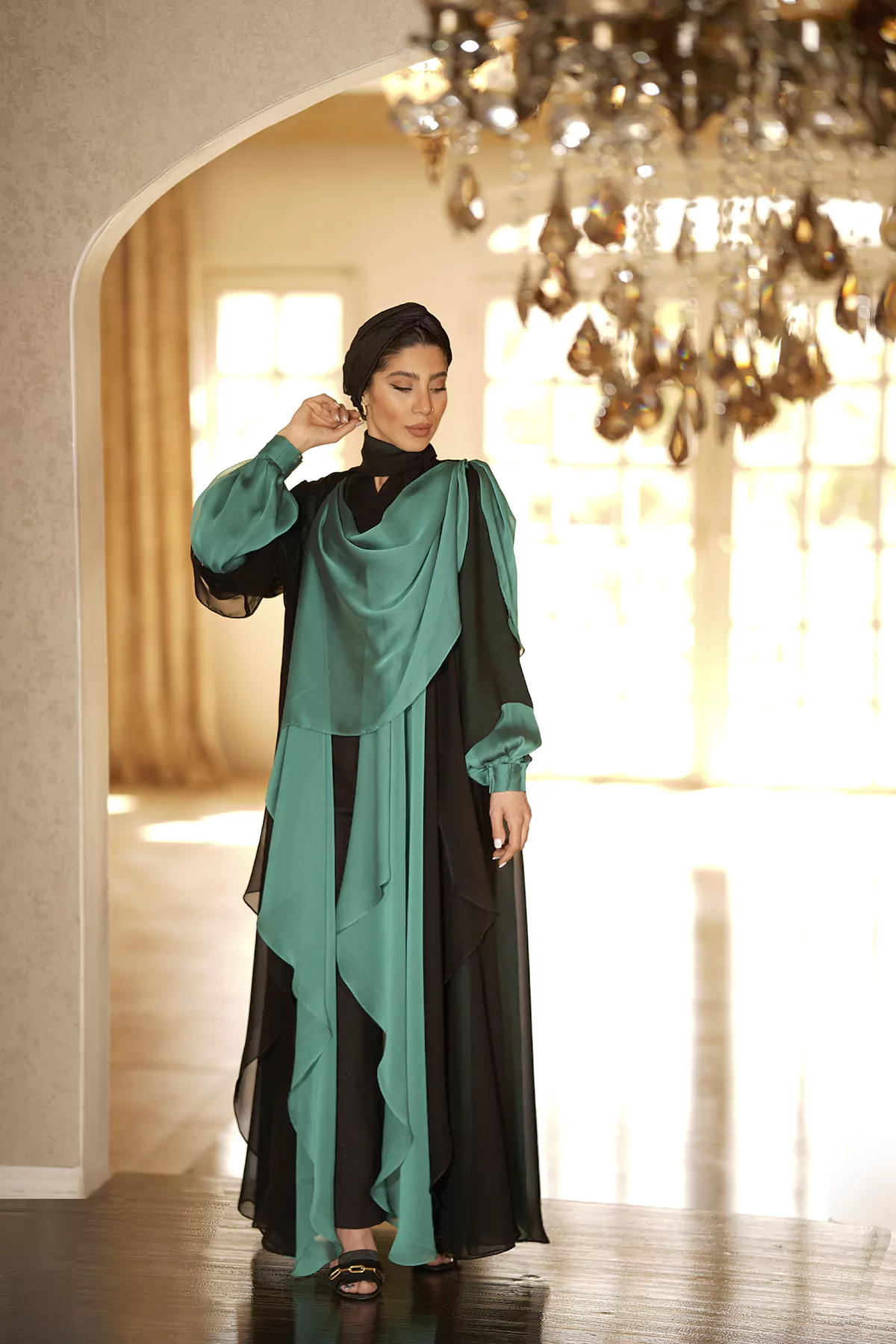 Green & Black Abaya with Melange silk fabric - Image 8