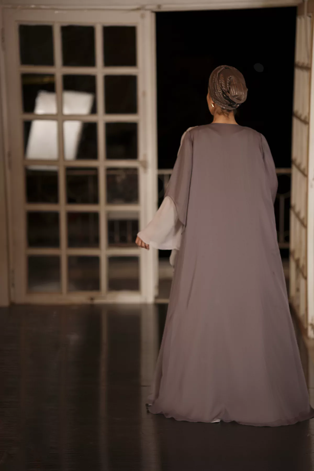 Elephant Color Abaya with Melange silk fabric - Image 2