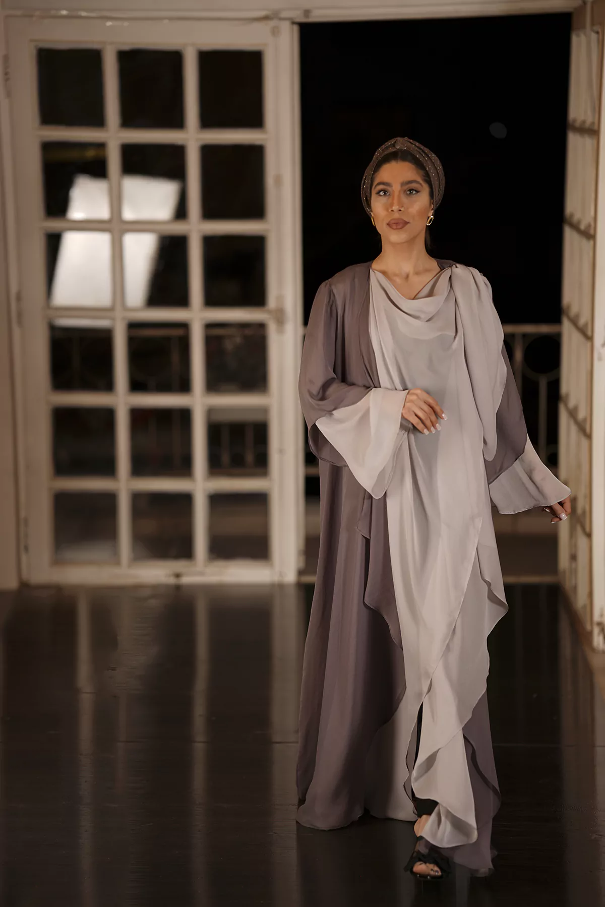 Elephant Color Abaya with Melange silk fabric