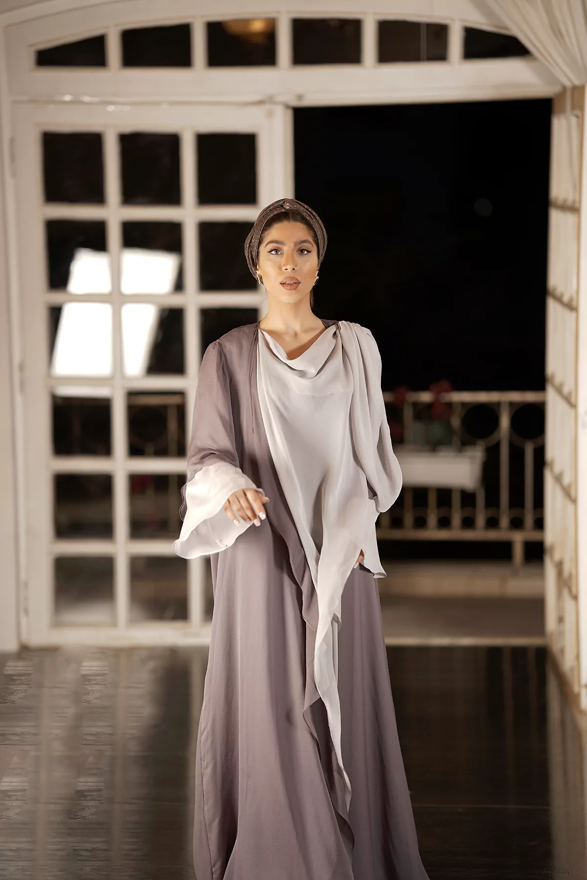 Elephant Color Abaya with Melange silk fabric - Image 3