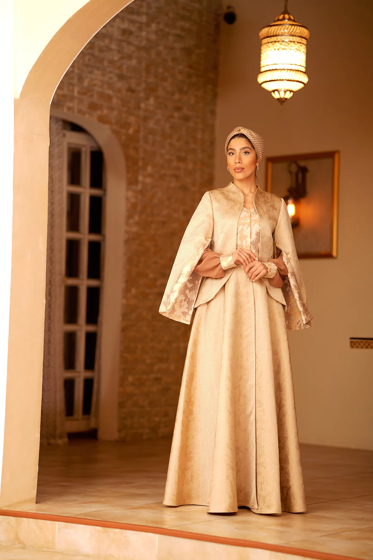 Golden Jacquard Abaya with Snakeskin Design