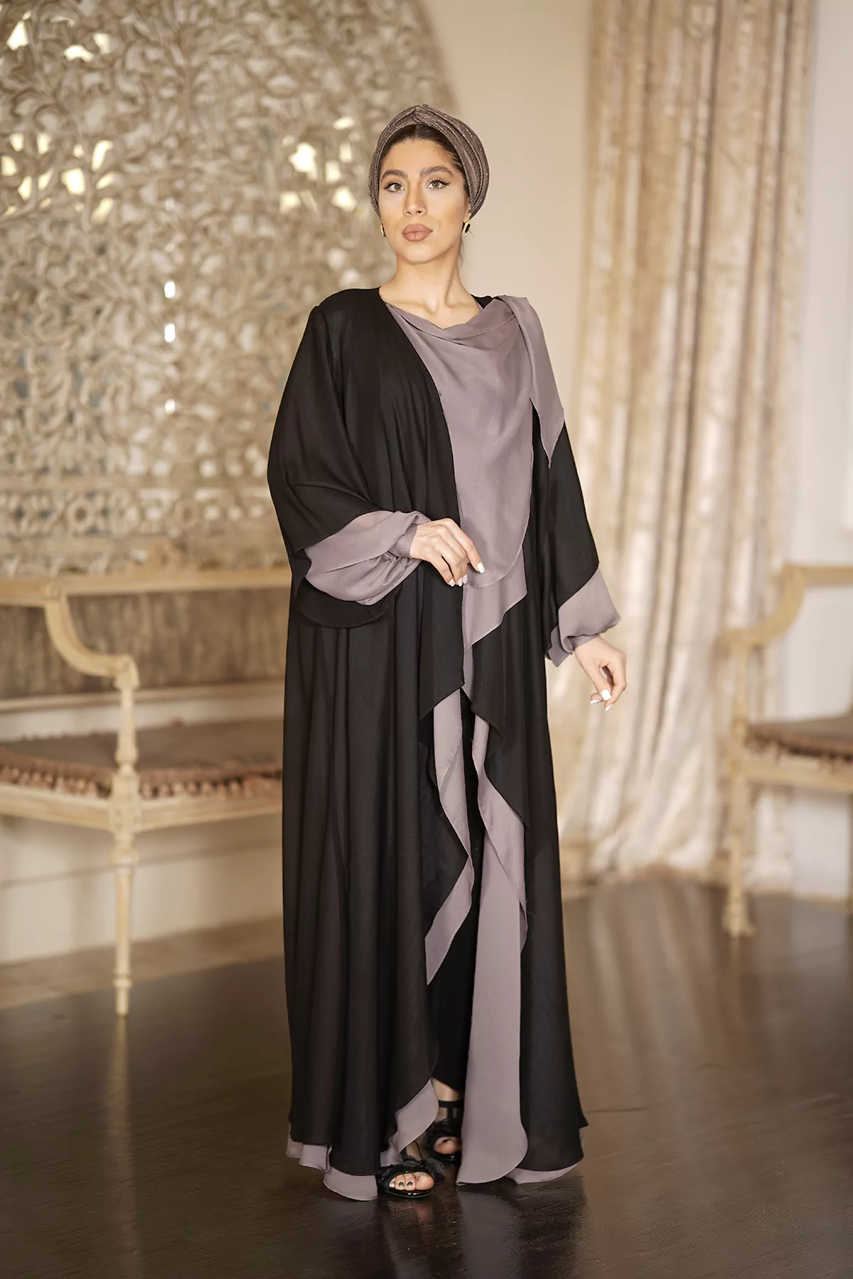 Pink & Black Abaya with Melange silk fabric - Image 2