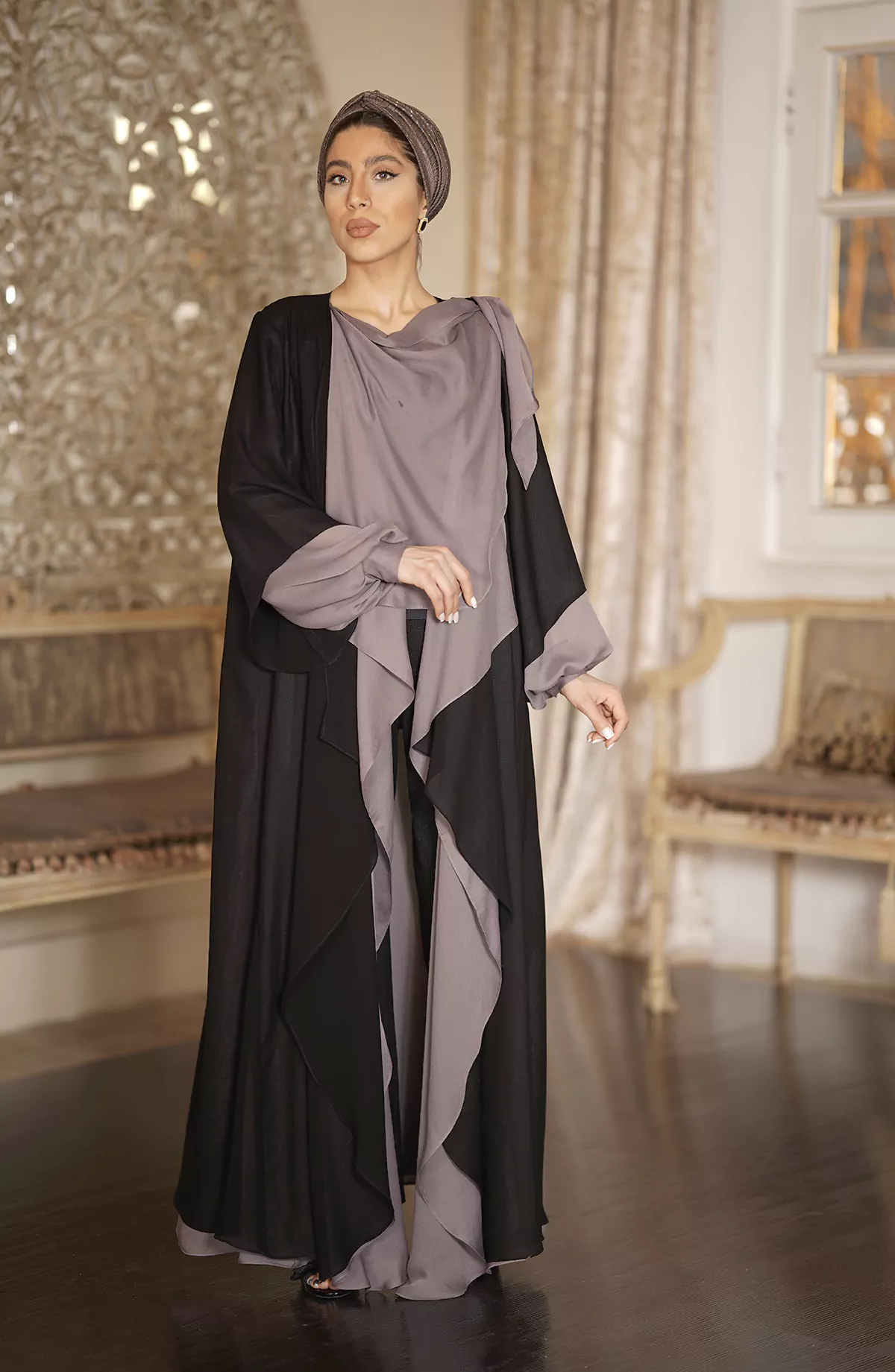 Pink & Black Abaya with Melange silk fabric - Image 3