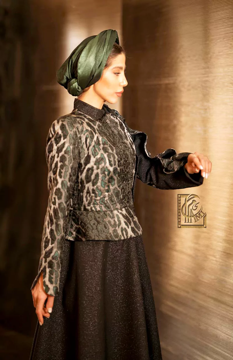 Black Abaya with Leopard Jacquard Top - Image 6