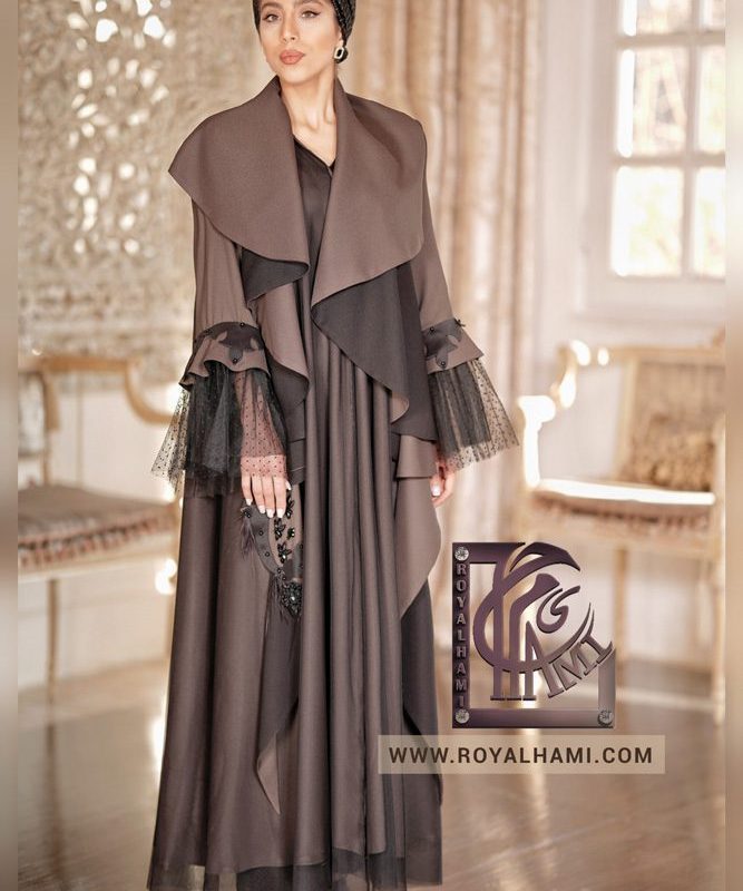Silk Abaya with Black net Embroidered Fabric with Appliqué