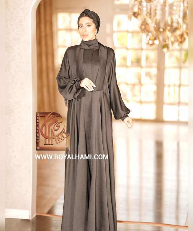 Black silk kaftan with bishop sleeves