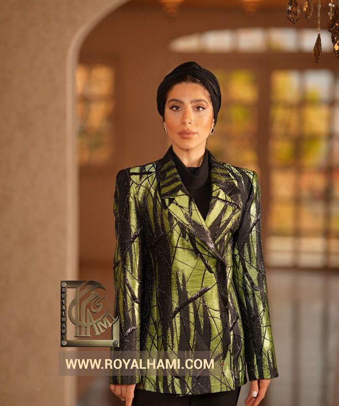 Jacquard Coat with Green Pattern