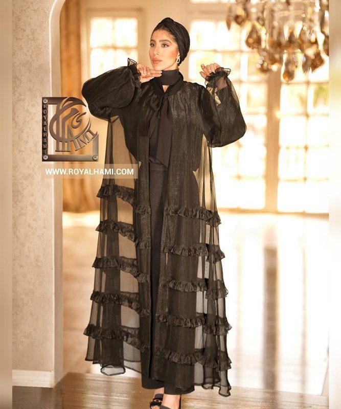 Pleated black net Abaya