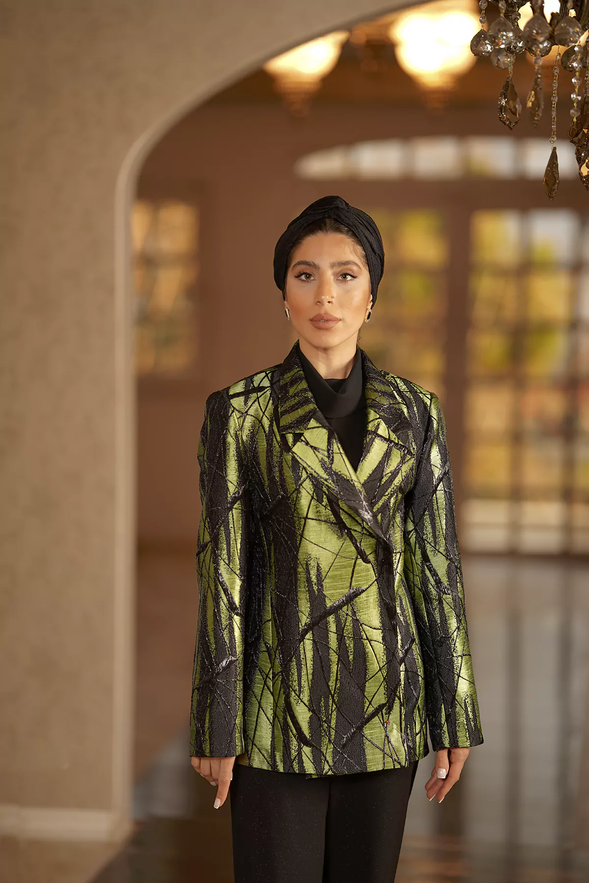 Jacquard Coat with Green Pattern