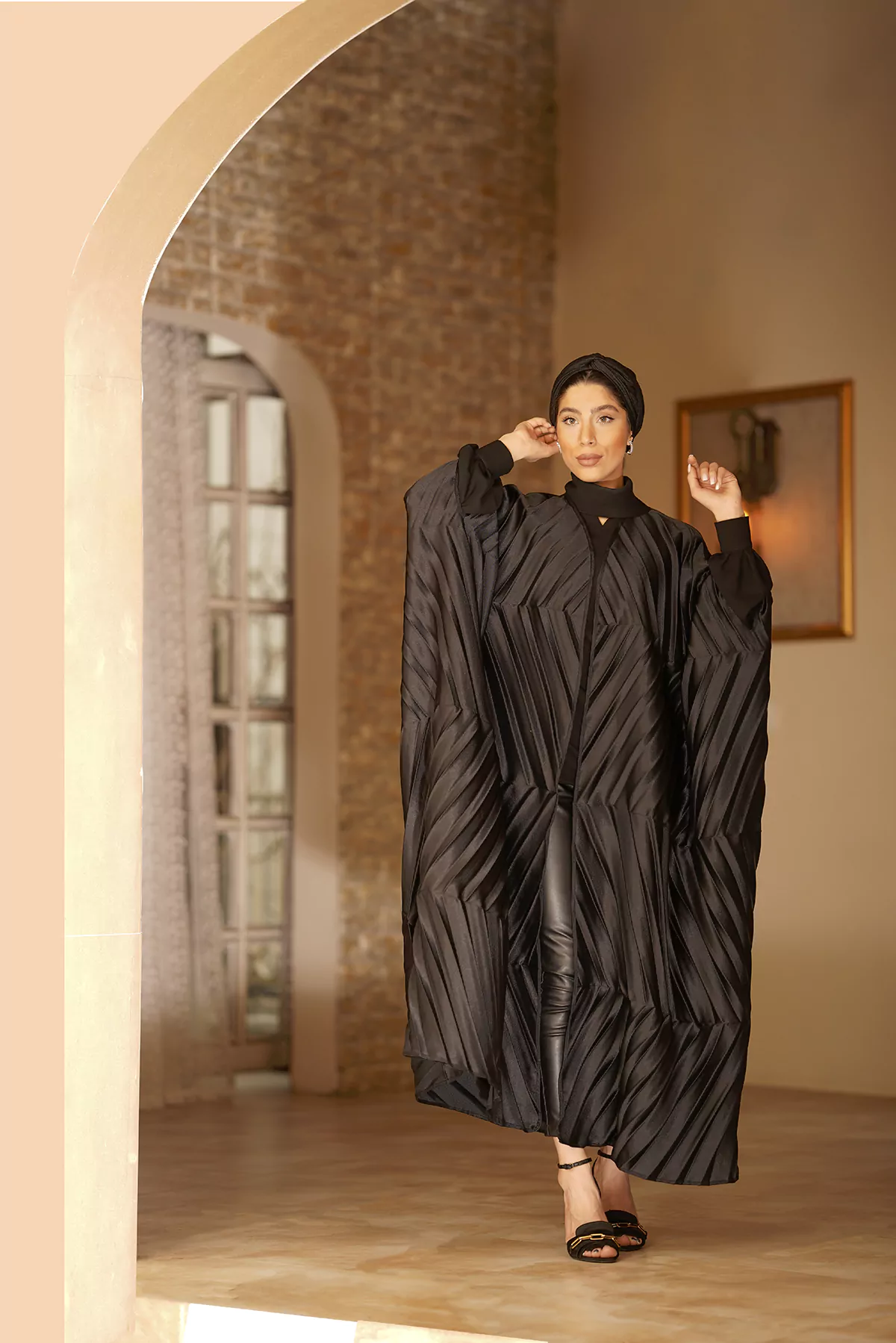 Black Abaya Pleated Fabric