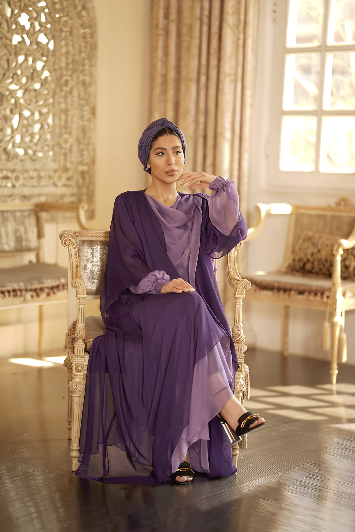 Purple Abaya with Melange silk fabric - Image 4