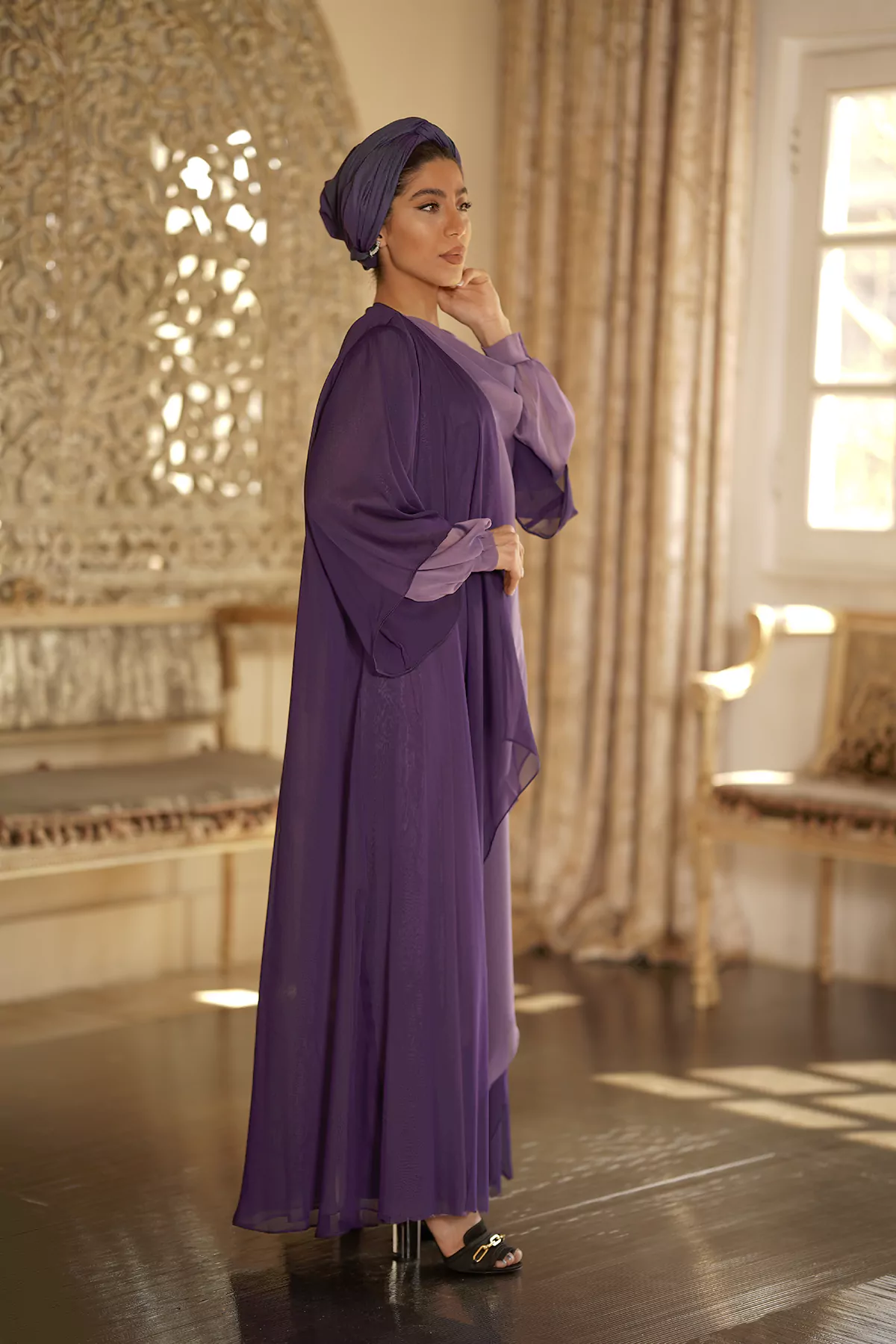 Purple Abaya with Melange silk fabric - Image 3