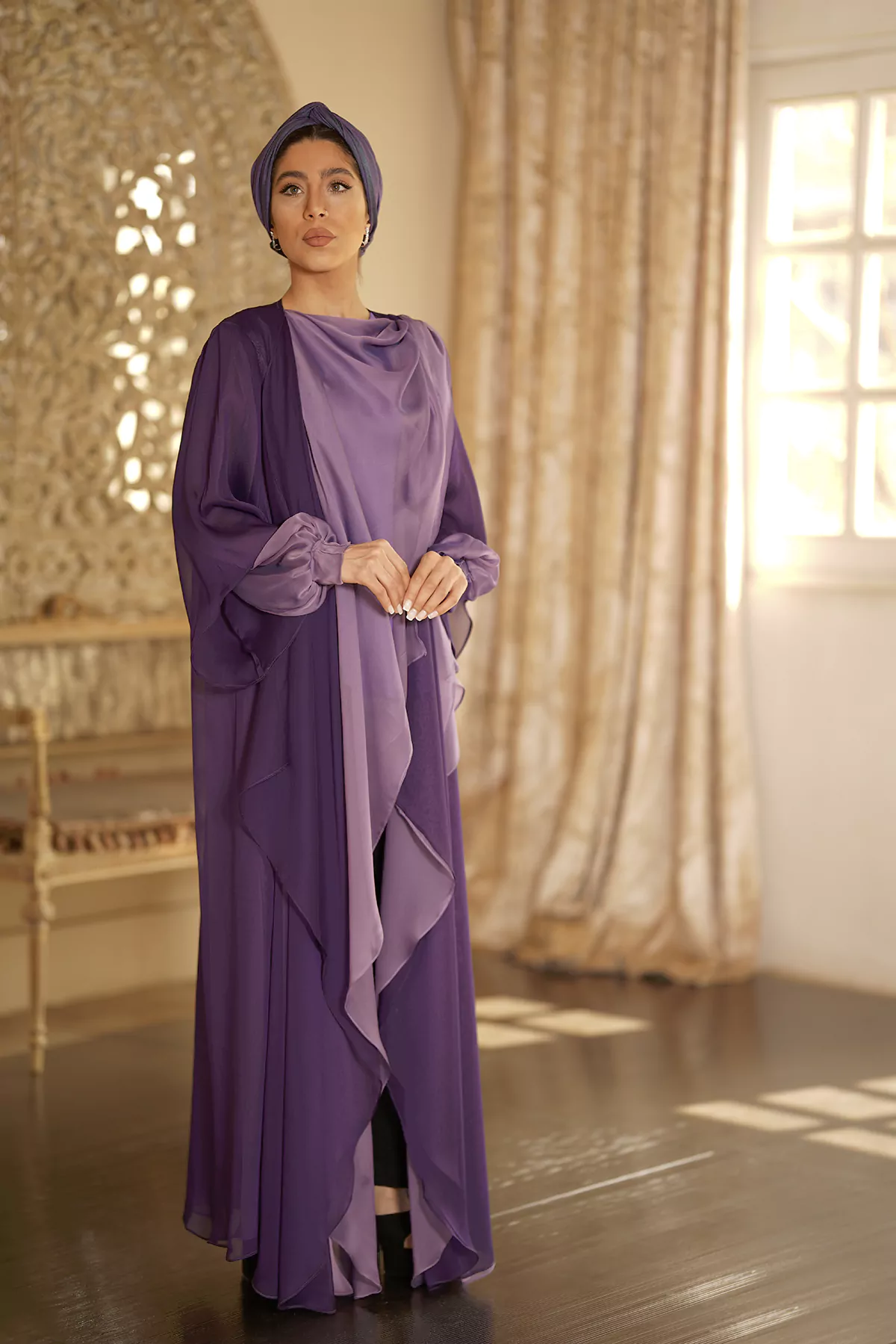 Purple Abaya with Melange silk fabric - Image 2