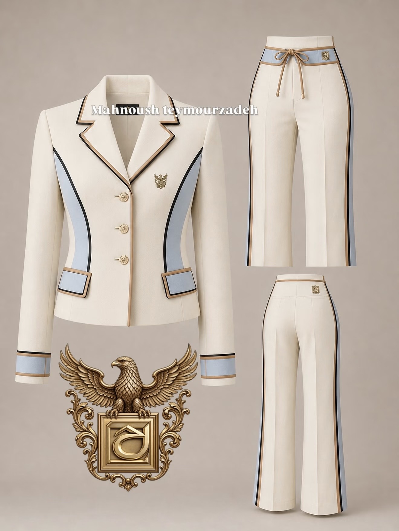 Luxury Ivory Tailored Blazer & Wide-Leg Trousers Set
