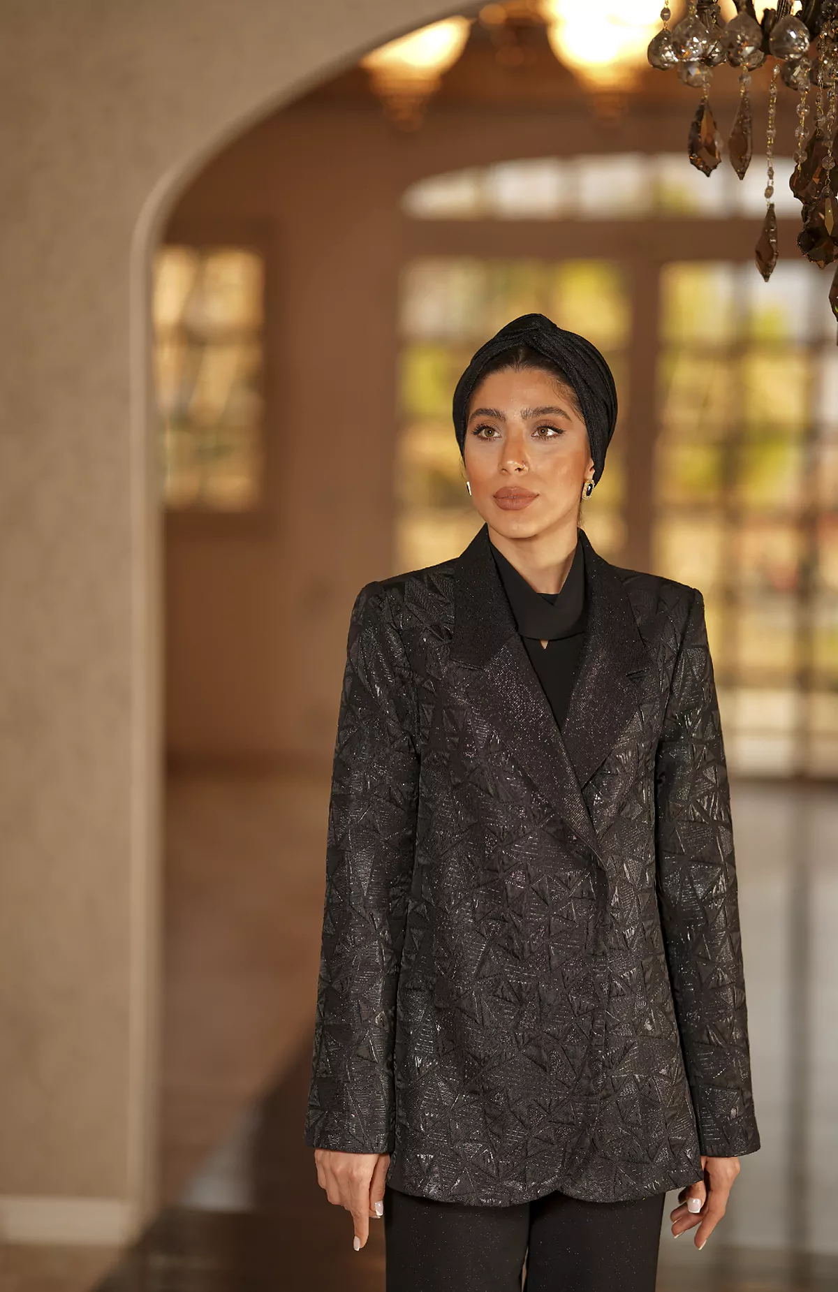 Jacquard Coat with Black Pattern
